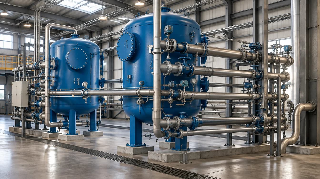 Blue process vessels with interconnecting pipework
