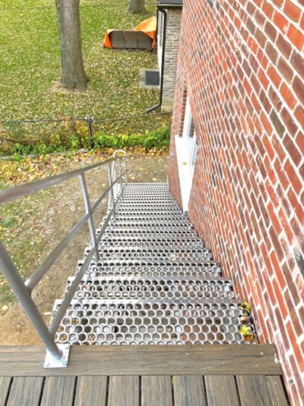 Exterior galvanized steel stair installed on site